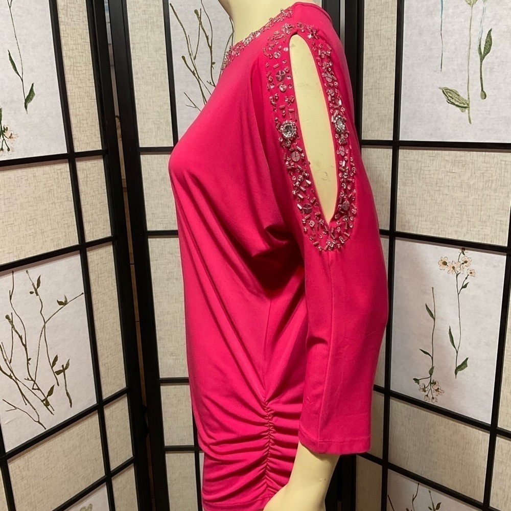 SUSAN Graver Hot Pink Top with Glass Bead and Stone Embellishment